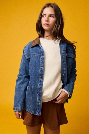 PJ18849-1<br/>Harper Washed Denim Contrast Suede Collar Jacket