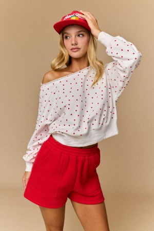 PT17835-8<br/>Alina Off Shoulder Cropped Heart Print Sweatshirt