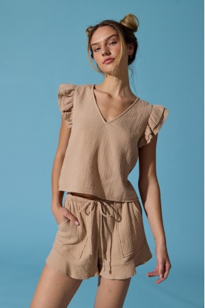PX18058<br/>Amelia V-Neck Ruffle Top and Shorts Set